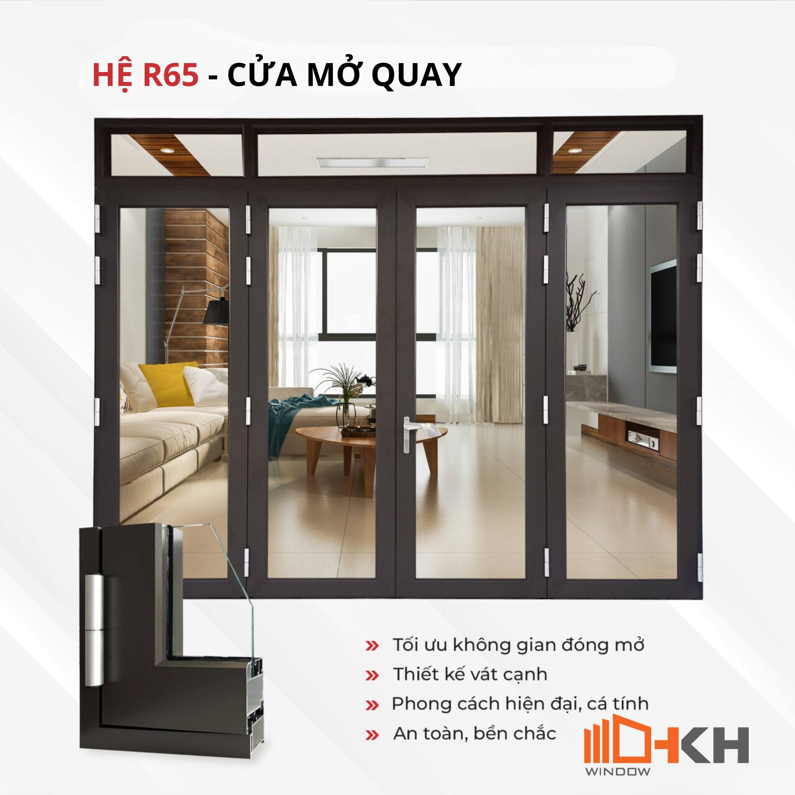 Cửa đi 4 cánh mở quay nhôm Maxpro - Hệ 65