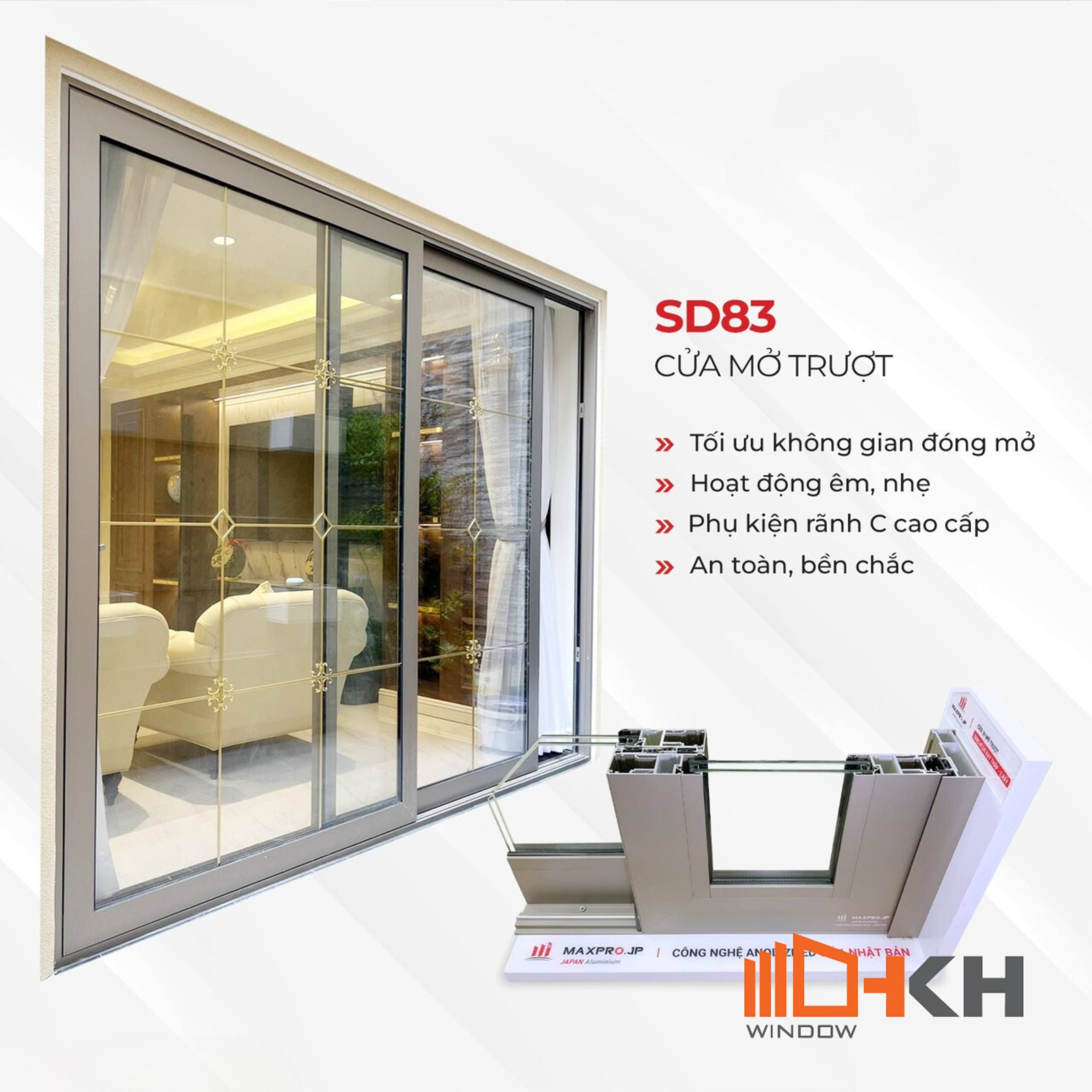 Cửa đi 2 cánh mở lùa nhôm Maxpro - Hệ 83