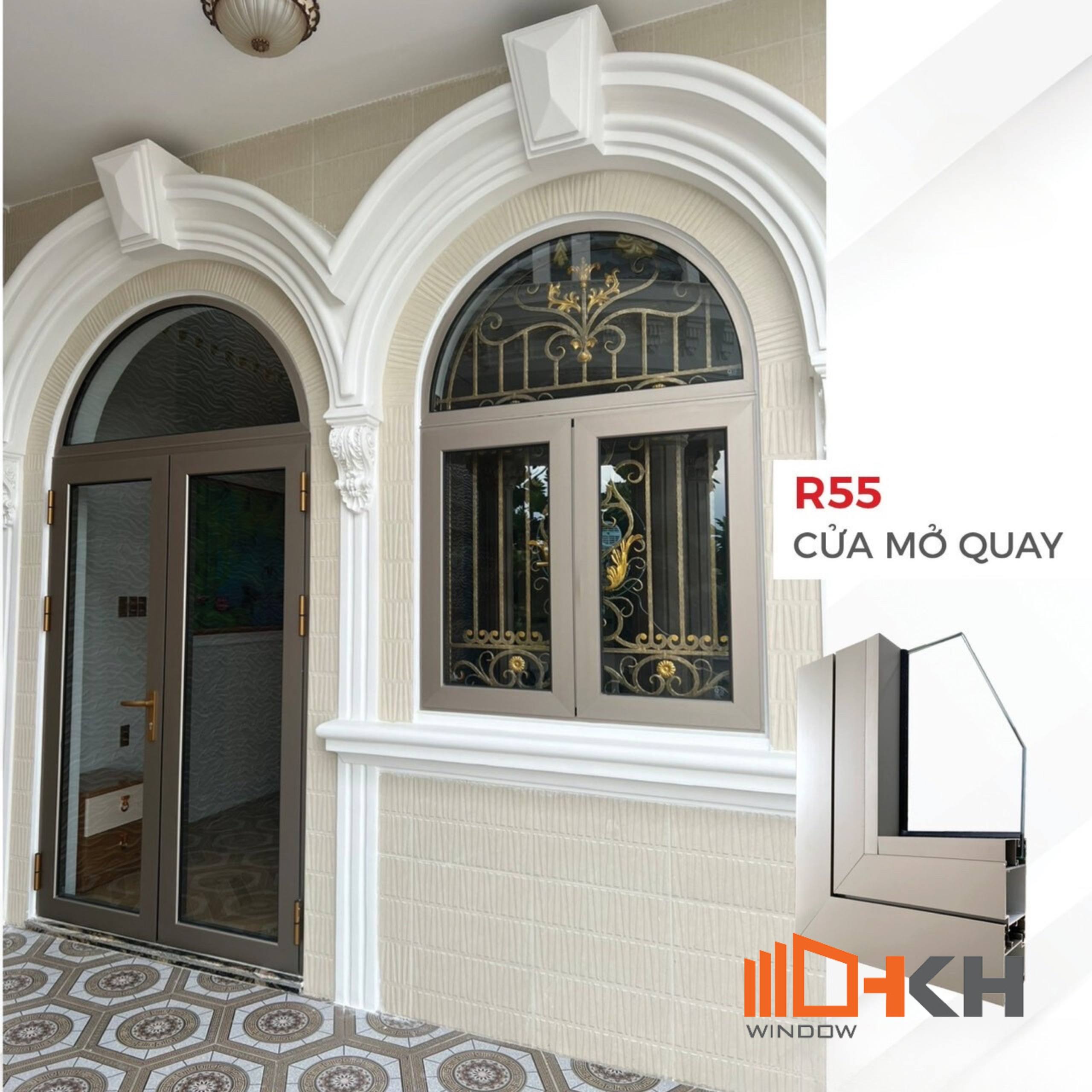 Cửa sổ mở quay fix uốn vòm nhôm Maxpro - Hệ 55 là một trong các  mẫu cửa nhôm năm 2024