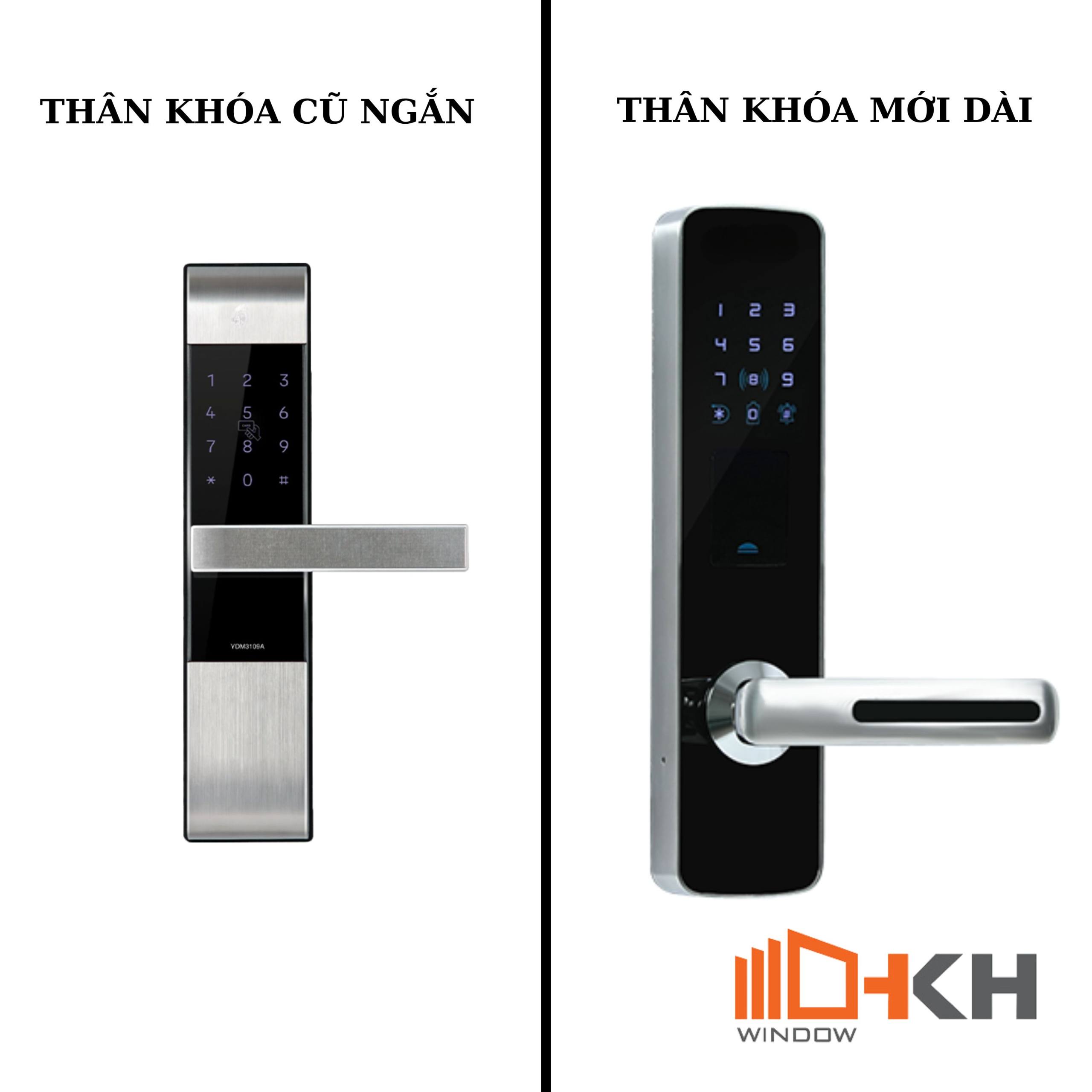 giải pháp thay khóa từ trên cửa nhôm,khi chọn thân khóa, HKH Window sẽ tư vấn khách hàng chọn thân khóa dài hơn với khóa cũ 