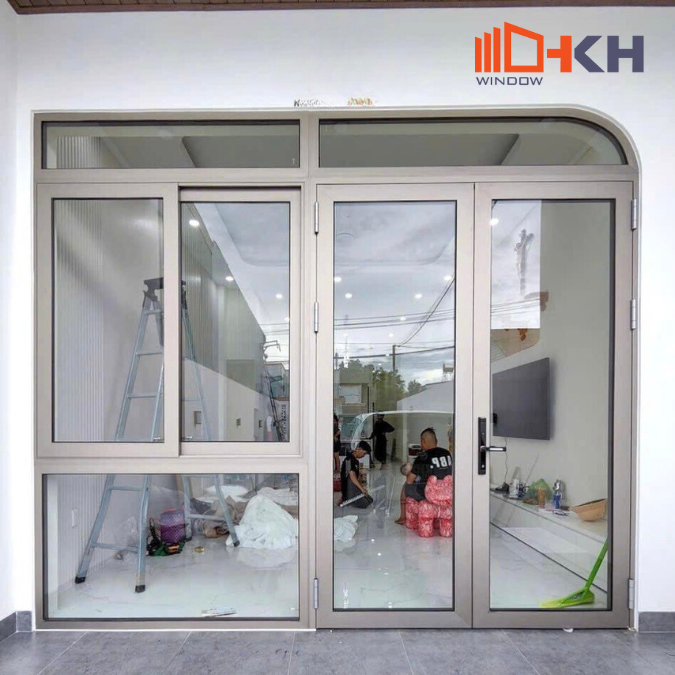 Cửa nhôm 2 cánh mở quay kết hợp cửa sổ 2 cánh mở lùa nhôm Maxpro